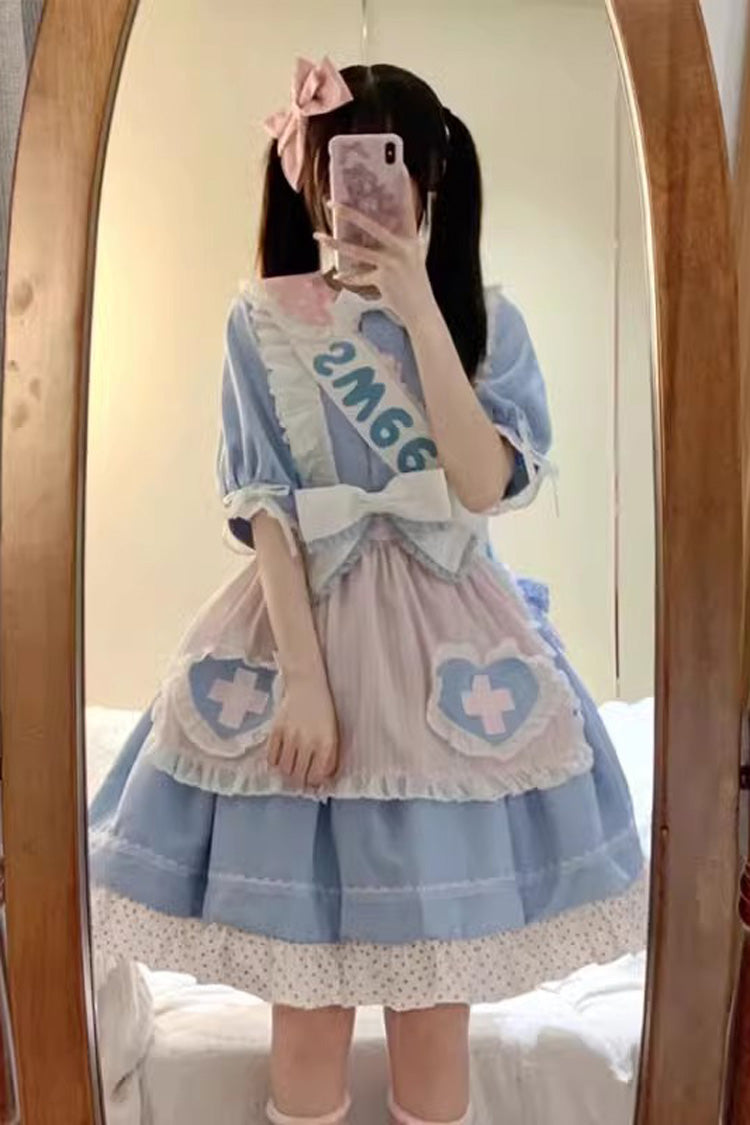 Blue Short Sleeves Love Redemption Print Ruffle Bowknot Lolita Dress