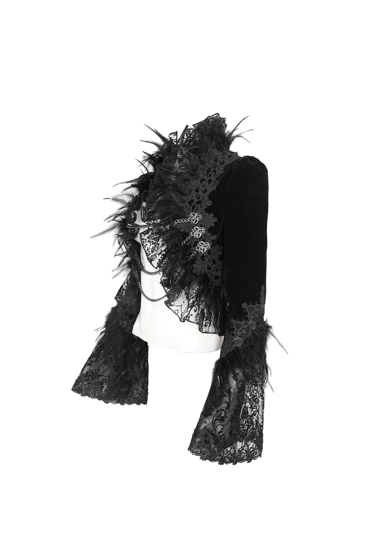 Black Stand Collar Trumpet Sleeves Embroidery Stitching Lace Women's Gothic Jacket