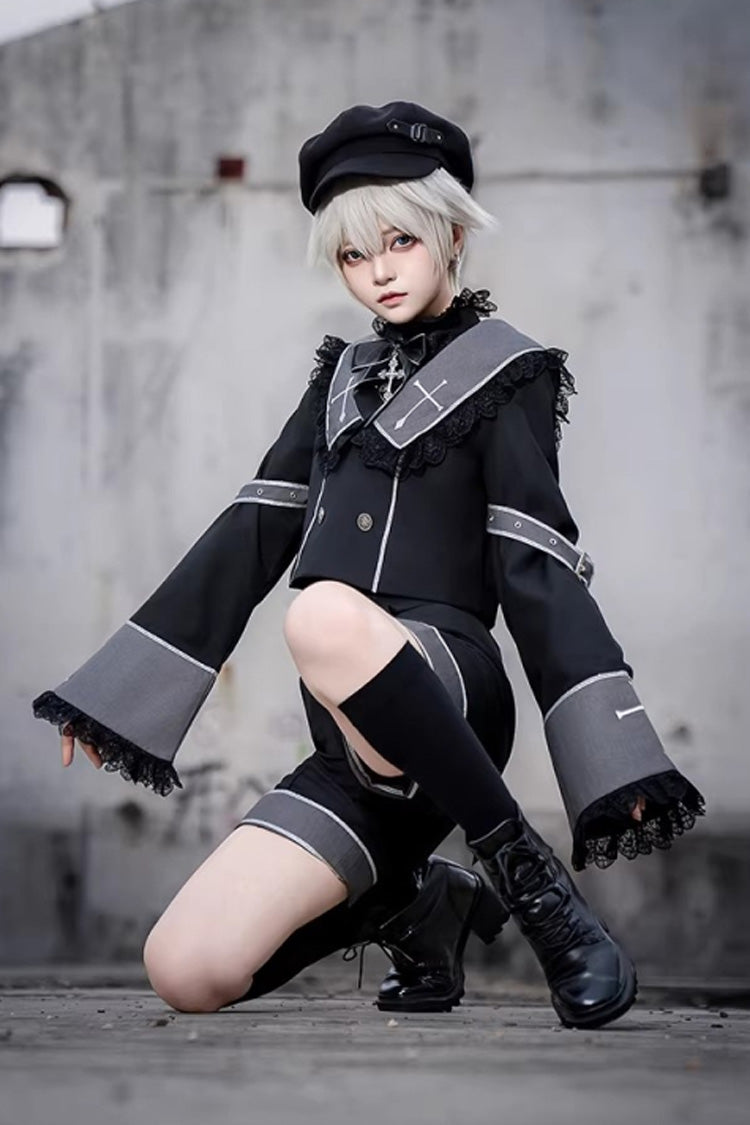 Black [Rules of the Otherworld] Long Sleeves Gothic Ouji Lolita Shorts Coat Set