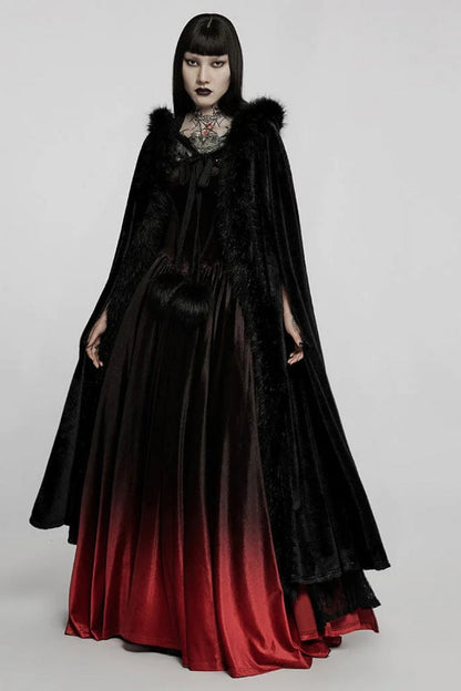 Faux Fur Hooded Warm Womens Gothic Elegant Cloak 2 Colors