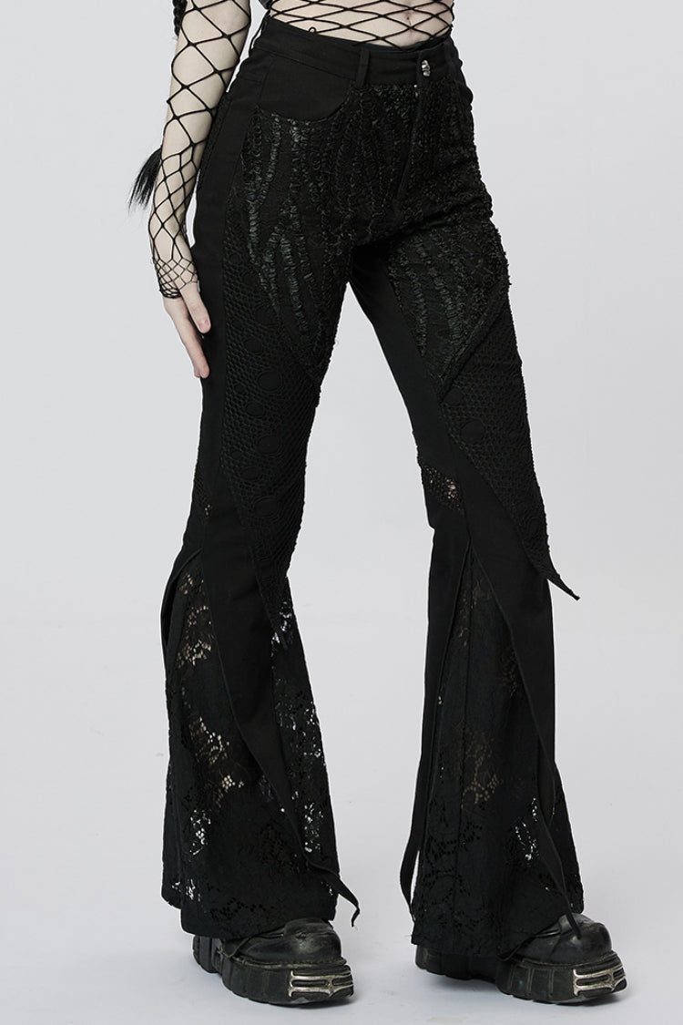 Black Stitching Lace Slim Women's Gothic Flared Pants