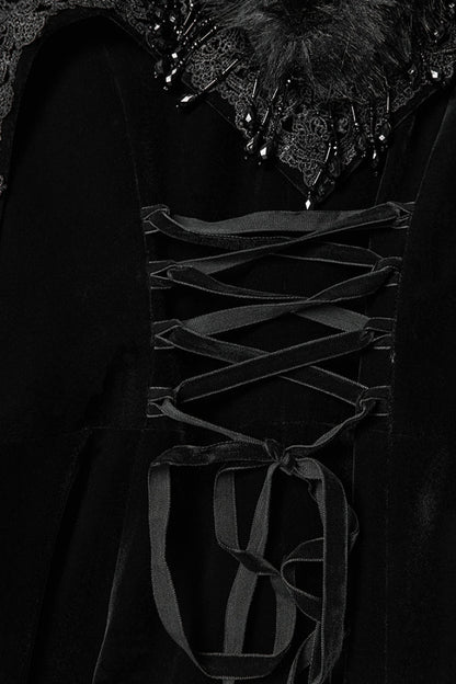 Black Stand Collar Embroidered Lace-Up Women's Gothic Coat
