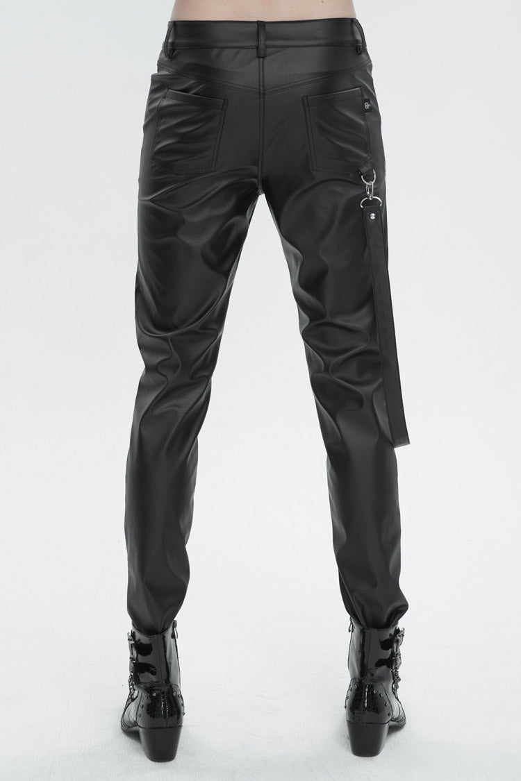 Black Removable Right Side Zipper Faux Leather Men's Punk Pants