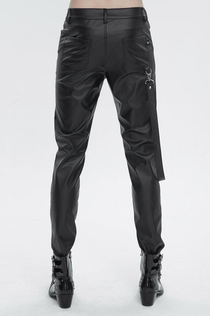 Black Removable Right Side Zipper Faux Leather Men's Punk Pants