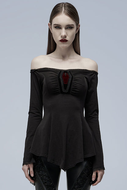 Black Vampire Elements Off Shoulder Long Sleeves Women's Gothic Blouse