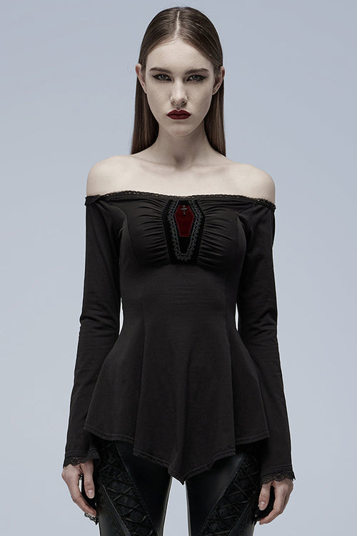 Black Vampire Elements Off Shoulder Long Sleeves Women's Gothic Blouse