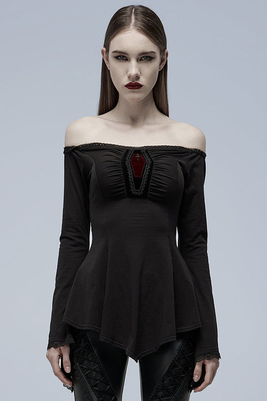 Black Vampire Elements Off Shoulder Long Sleeves Women's Gothic Blouse