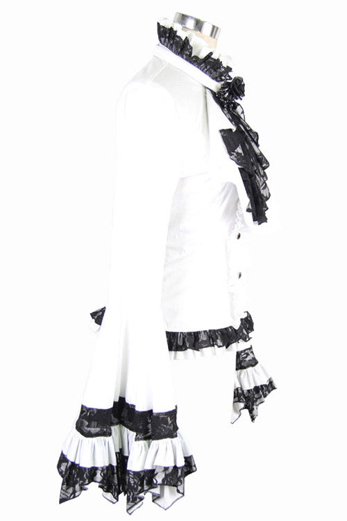 White VintageTrumpet Sleeves Back Bandage Womens Gothic Blouse