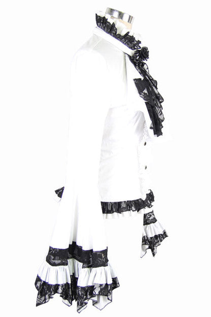 White VintageTrumpet Sleeves Back Bandage Womens Gothic Blouse