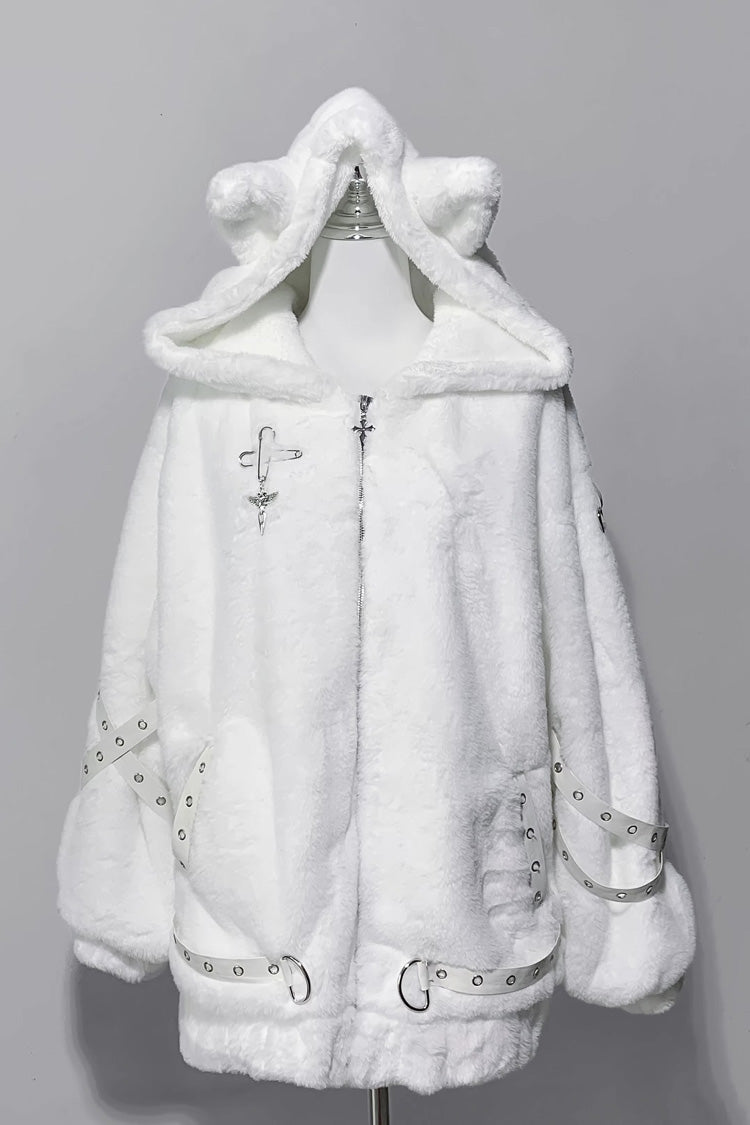 [Night Hunter] Cat Ear Long Sleeves Hooded Zippered Jirai Kei Coat 2 Colors