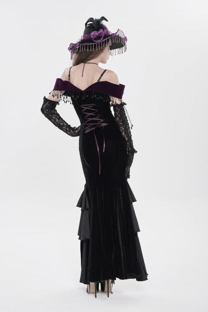 Black/Purple Off Shoulder Sleeveless Embroidered Lace Slim Women's Gothic Gorgeous Strapless Dress