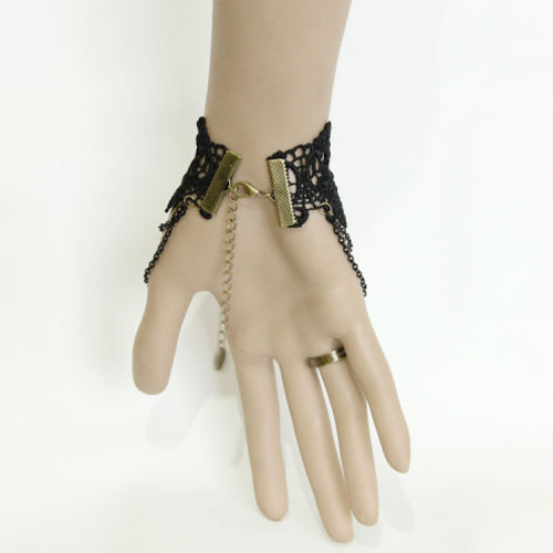 Black Vintage Lace Pearl Flower Fashion Festival Gothic Lolita Ring Bracelet