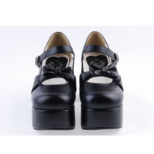 Black Round Toe Strap Bow Platform Classic Lolita Shoes