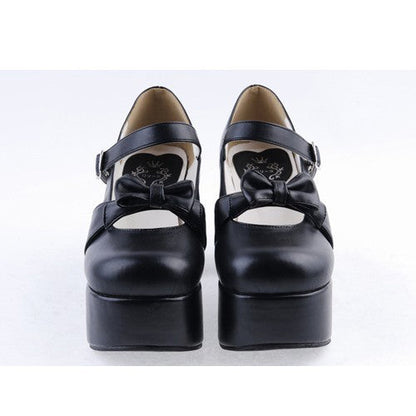 Black Round Toe Strap Bow Platform Classic Lolita Shoes