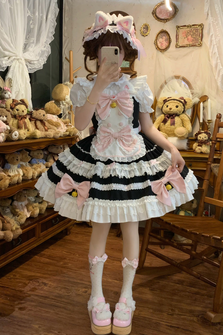 Black [Meowling Sweet Maid] Sleeveless Multi-Layered Ruffle Bowknot Lace Sweet Princess Lolita Jsk Dress