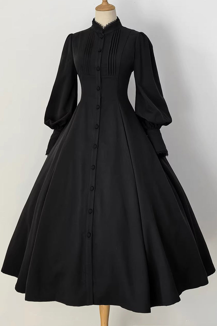 Black [Astrea] Long Puff Sleeves Slim Gothic Elegant Lolita Dress