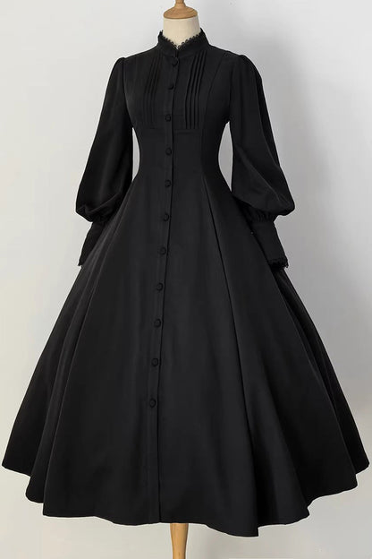 Black [Astrea] Long Puff Sleeves Slim Gothic Elegant Lolita Dress