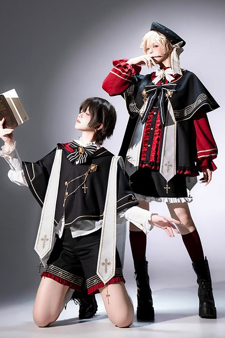 Black/Red [The Choir of The Church] Ouji Fashion Gothic Prince Lolita Set (Younger Brother Version)