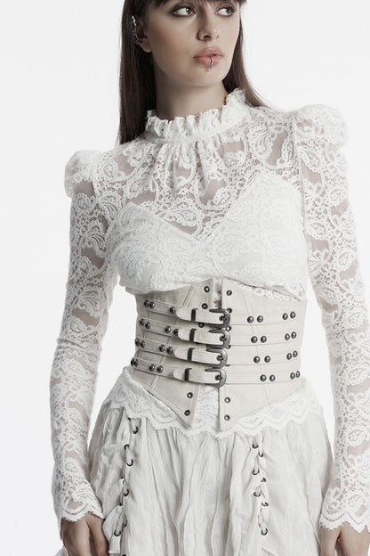 White Multi-buckle Strap Underbust Women's Punk Corset