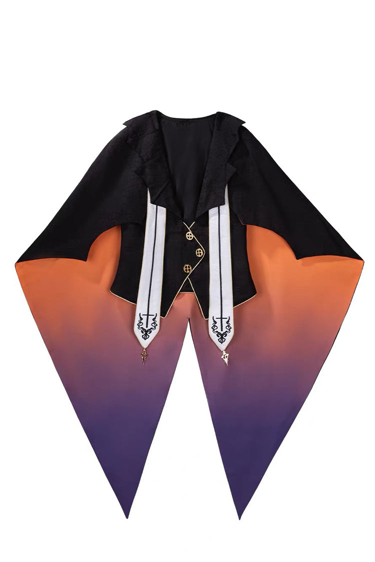Black/Brown [Little Devil] Stand Collar Long Sleeves Gradient Print Ruffle Bowknot Gothic Prince Ouji Lolita Set