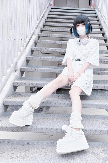 College Lace-Up Sweet Jirai Kei Japanese Platforms Shoes 2 Colors