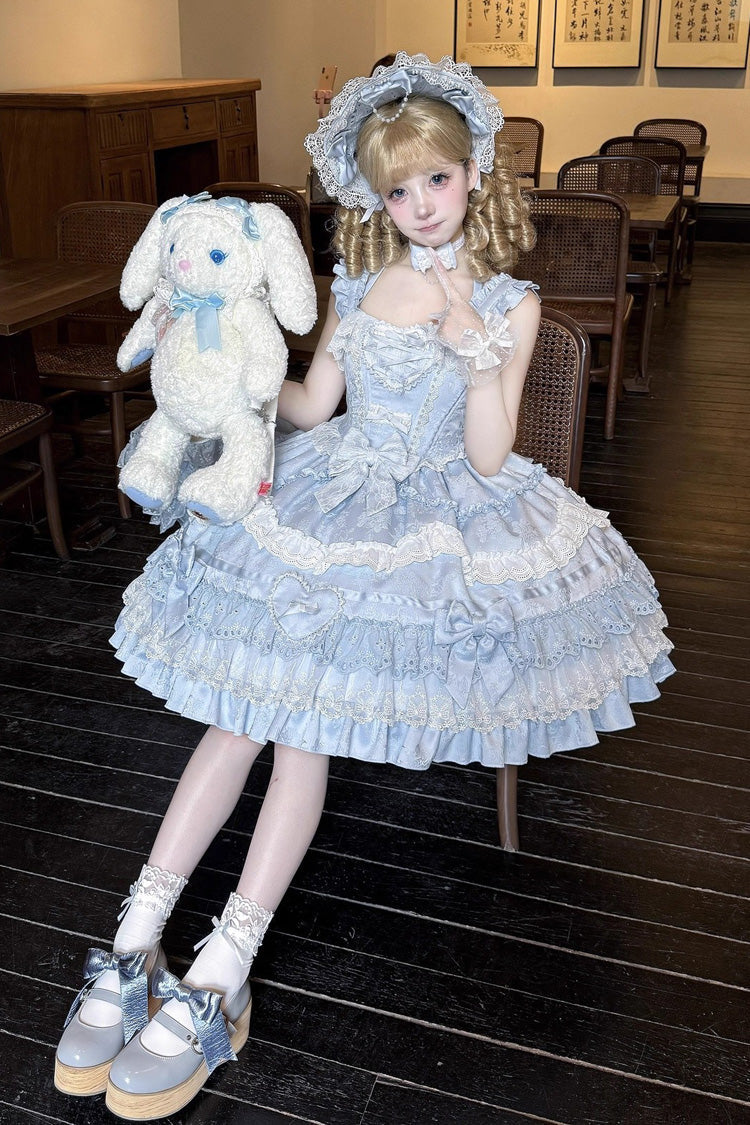 Blue [Super Cute Belia] Sleeveless Triple-Layered Ruffle Bowknot Lace Sweet Elegant Lolita Jsk Dress