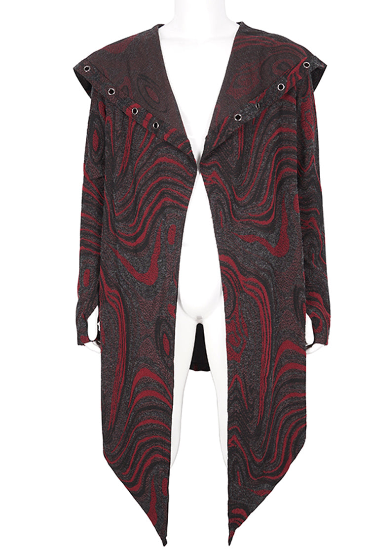 Red Irregular Multi Chain Men's Gothic Coat With Hood
