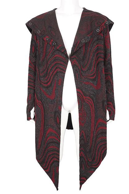 Red Irregular Multi Chain Men's Gothic Coat With Hood