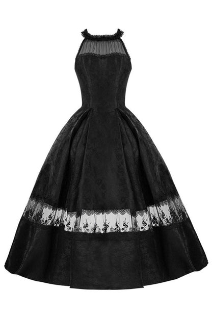 Black [Flowers in the Mist] Off Shoulder Halterneck Print Ruffle Gothic Elegant Lolita Dress