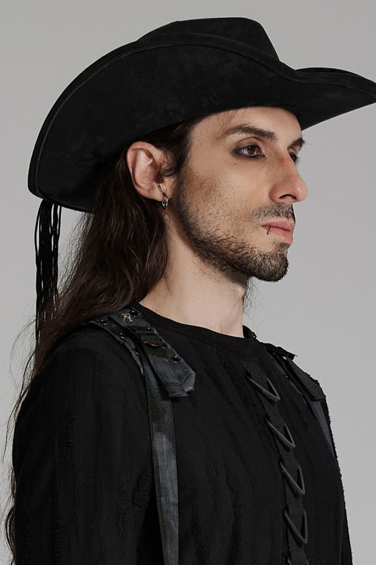 Black Tassels Feather Skull Men's Punk Hat