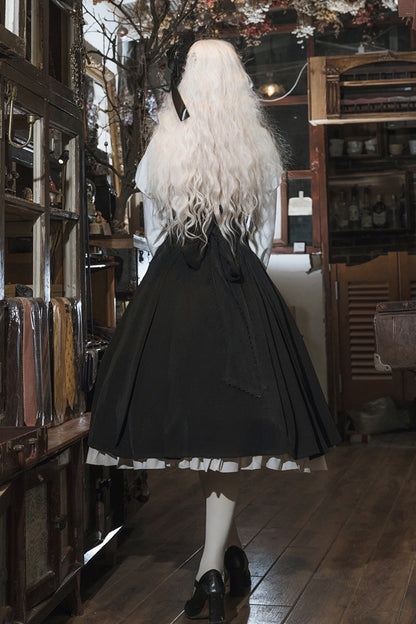 Black/White [Violin Variations] Ruffled Embroidered Gothic Lolita Jumper Dress Set