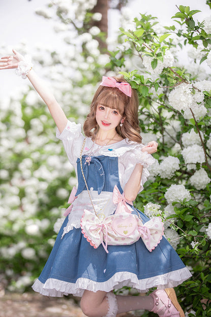 Blue [Cowboys Are Busy] Ruffle Bowknot Sweet Lolita Strap Dress
