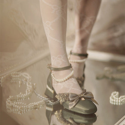Romance Bowknot Lace Pearl Sweet Elegant Lolita Shoes 4 Colors
