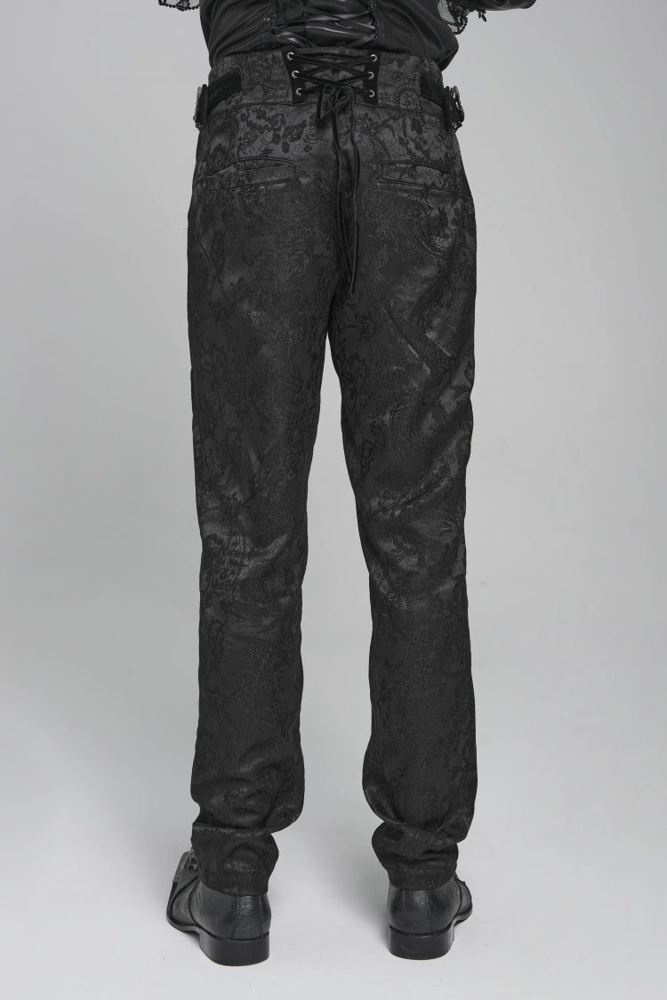 Black Printed Lace-Up Buckled Zippered Men's Gothic Pants