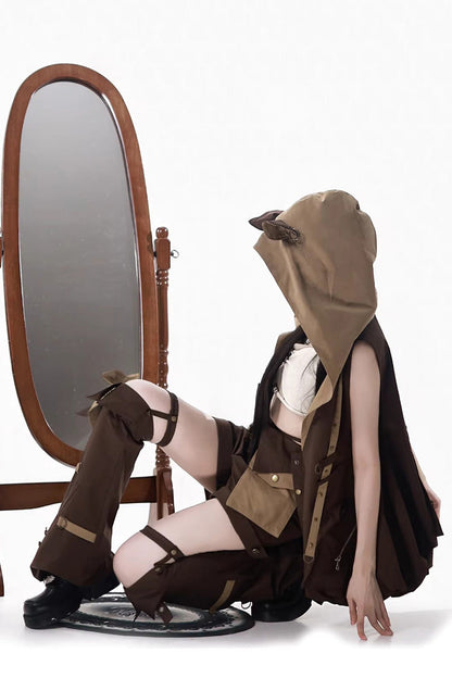 Brown [Fox Trail Chronicles] Sleeveless Hooded Punk Prince Ouji Lolita Set