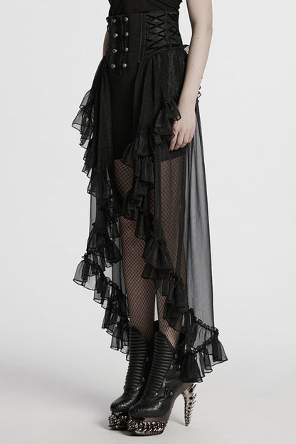 Black Ruffle Lace Women's Gothic Corset Skirt