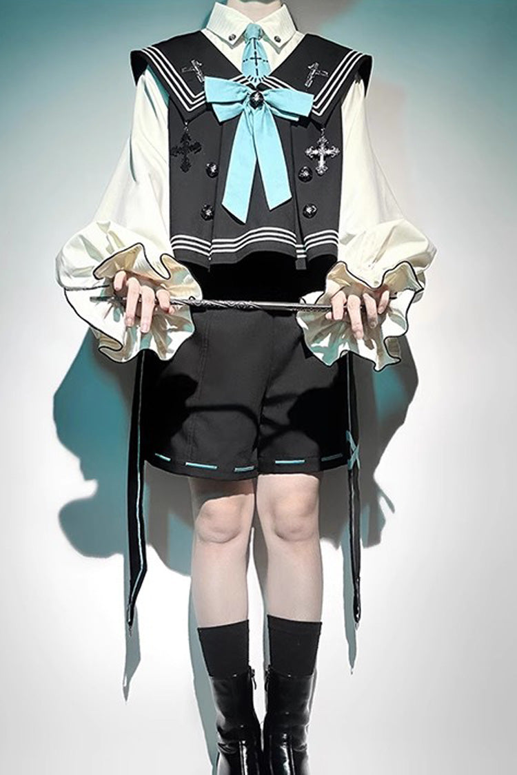 Dark Blue [Magician] Long Sleeves Ouji Prince Mechanical Style Lolita Shorts Vest Set