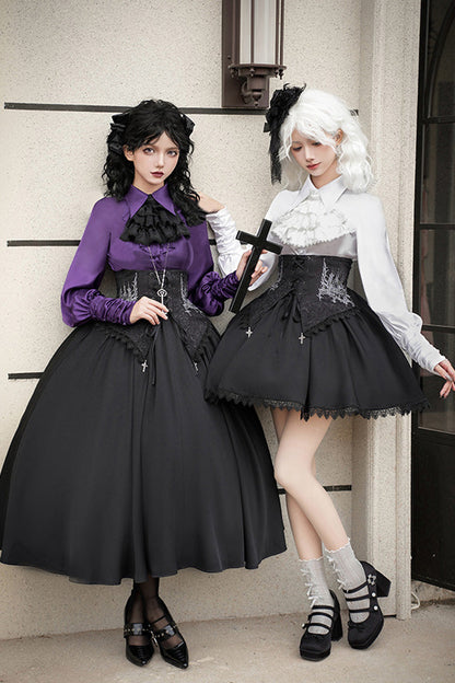 Black [Night of Thorns] Sleeveless Embroidery Lace-Up Gothic Lolita Strap Breast Support Dress 2 Versions