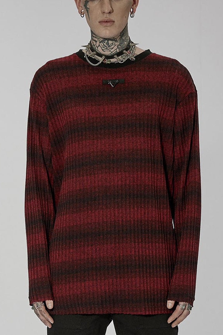 Round Collar Long Sleeves Striped Print Men's Steampunk Sweater 2 Colors