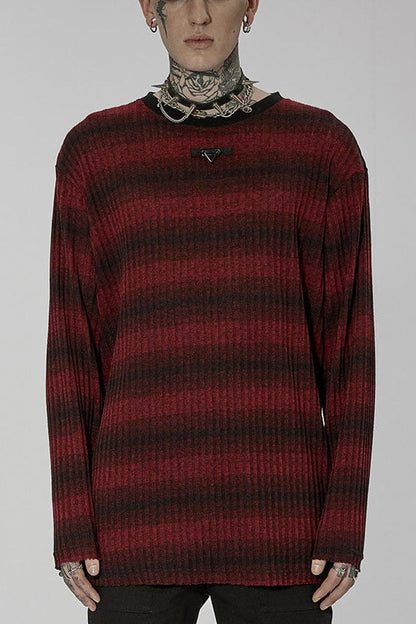 Round Collar Long Sleeves Striped Print Men's Steampunk Sweater 2 Colors