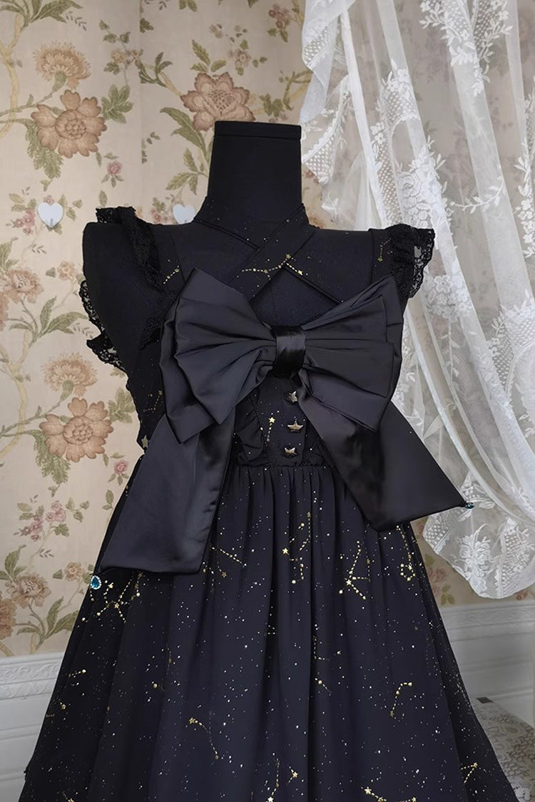 Black Triple-Layered Ruffle Hot Stamping Bowknot Classic Gothic Princess Lolita Jsk Dress