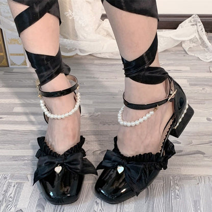 Romance Bowknot Lace Pearl Sweet Elegant Lolita Shoes 4 Colors