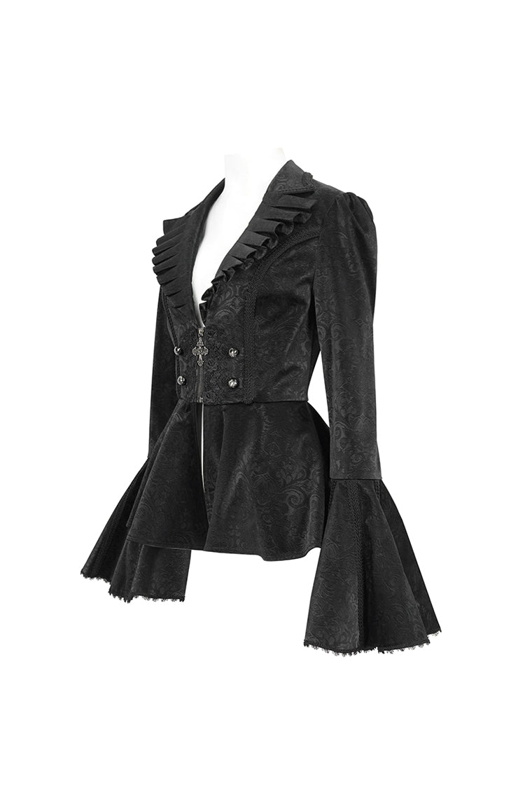 Black Ruffled Collar Flared Sleeved Women's Gothic Jacket