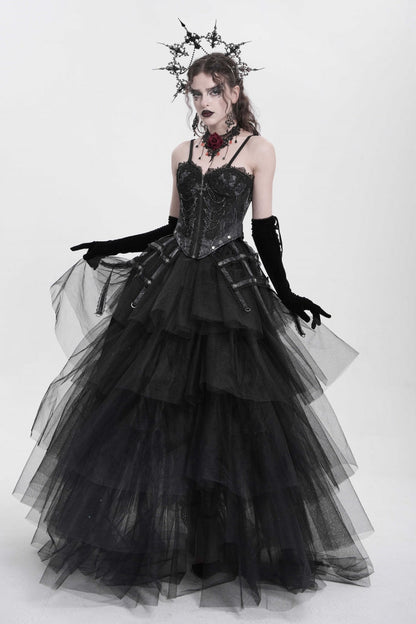 Black Sleeveless Embroidery Lace Chain Women's Gothic Vest