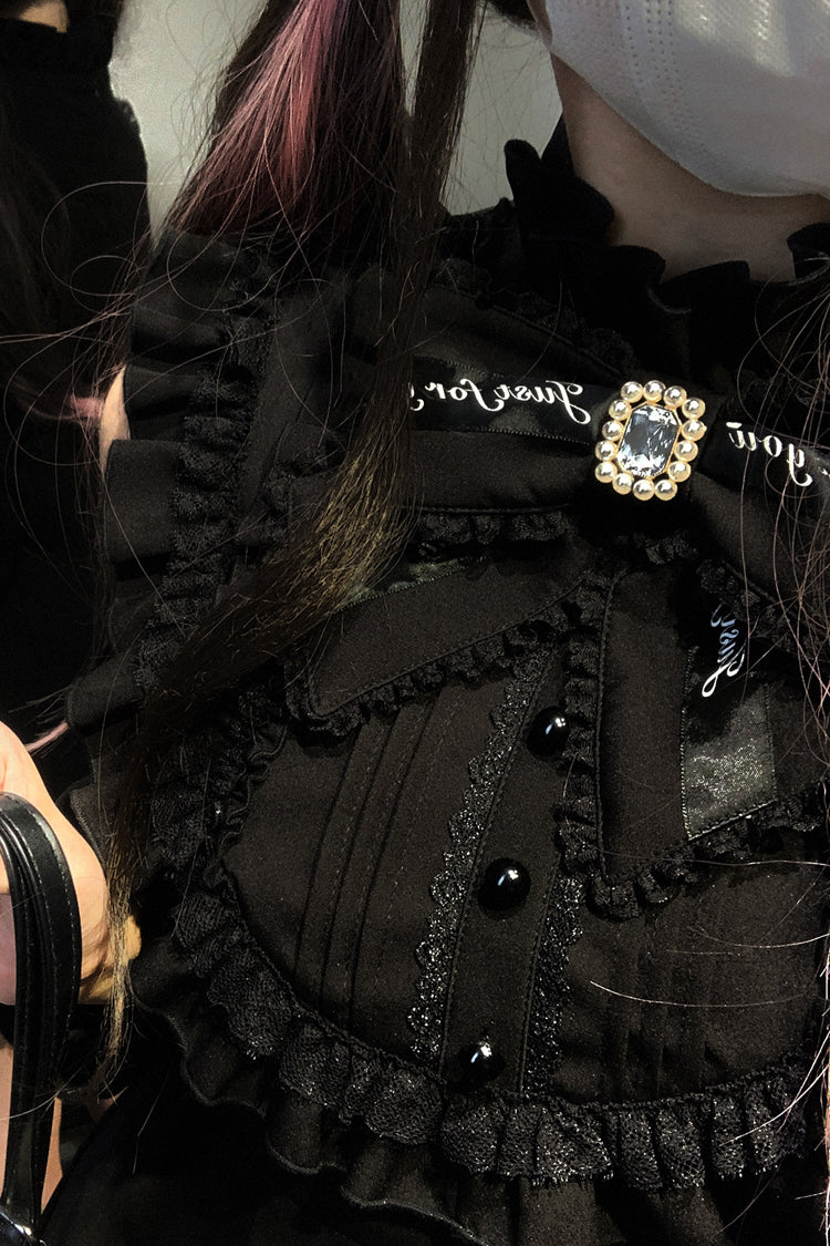 Black [Rose Princess] Off Shoulder Long Sleeves Ruffle Bowknot Gothic Jirai Kei Dress