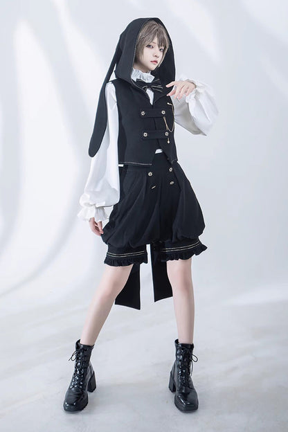 Classic Ouji Shirt - Anxious Rabbit, White, Gothic Style, Long Sleeves - additional product view 9