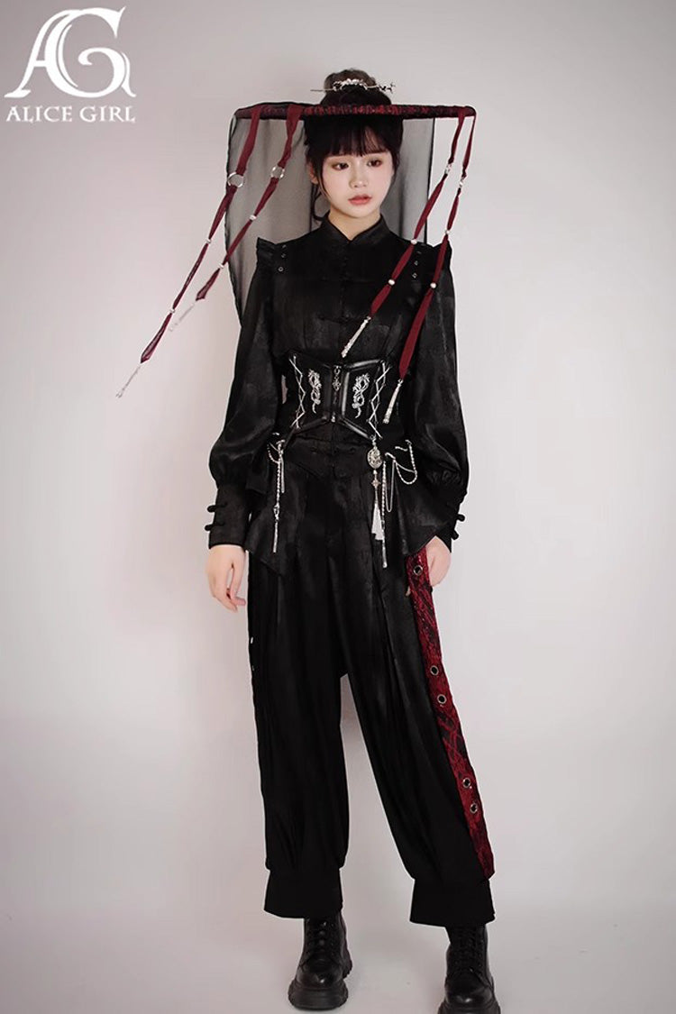 Classic Ouji Shirt - Bone Dragon, 3 Colors, Stand Collar, Ruffled, Embroidered - additional product view 2