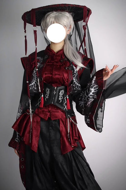 Classic Ouji Shirt - Bone Dragon, 3 Colors, Stand Collar, Ruffled, Embroidered - additional product view 4