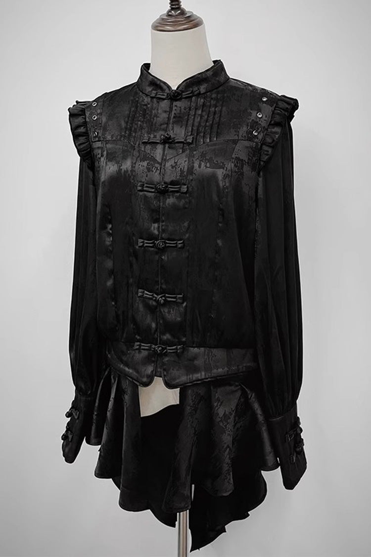 Classic Ouji Shirt - Bone Dragon, 3 Colors, Stand Collar, Ruffled, Embroidered - additional product view 5