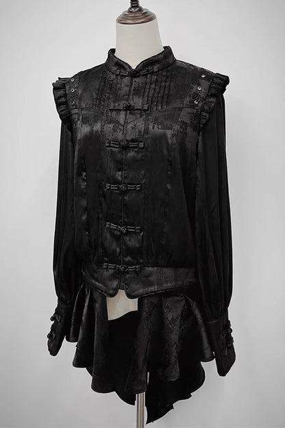 Classic Ouji Shirt - Bone Dragon, 3 Colors, Stand Collar, Ruffled, Embroidered - additional product view 5
